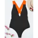 Deep V-Neck Solid Color Sexy Slim Backless One-Piece Swimwear Deep V-Neck Solid Color Sexy Slim Backless One-Piece Swimwear