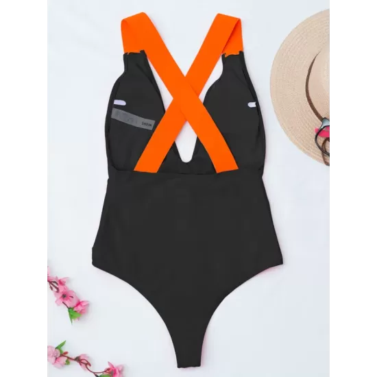 Deep V-Neck Solid Color Sexy Slim Backless One-Piece Swimwear Deep V-Neck Solid Color Sexy Slim Backless One-Piece Swimwear