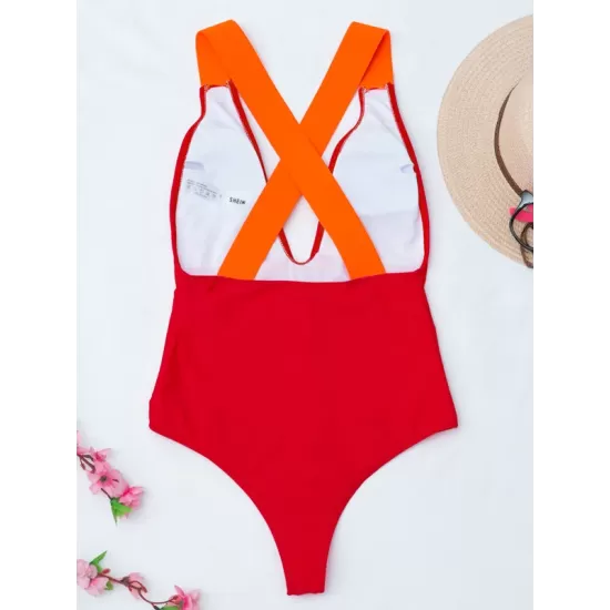 Deep V-Neck Solid Color Sexy Slim Backless One-Piece Swimwear Deep V-Neck Solid Color Sexy Slim Backless One-Piece Swimwear