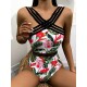 Strapless Floral Padded Backless Split-Joint One-Piece Swimwear Strapless Floral Padded Backless Split-Joint One-Piece Swimwear