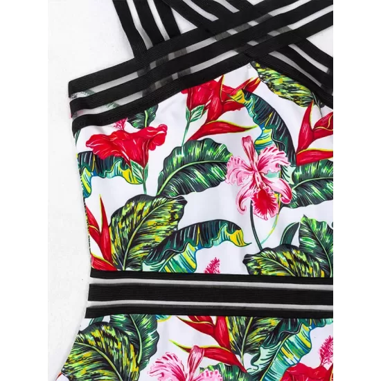 Strapless Floral Padded Backless Split-Joint One-Piece Swimwear Strapless Floral Padded Backless Split-Joint One-Piece Swimwear