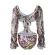 Belly-Hollow V-Neck Floral Flared Sleeves One-Piece Monokini Swimwear Belly-Hollow V-Neck Floral Flared Sleeves One-Piece Monokini Swimwear
