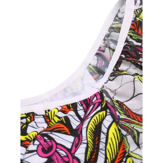 Belly-Hollow V-Neck Floral Flared Sleeves One-Piece Monokini Swimwear Belly-Hollow V-Neck Floral Flared Sleeves One-Piece Monokini Swimwear