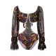 Belly-Hollow V-Neck Floral Flared Sleeves One-Piece Monokini Swimwear Belly-Hollow V-Neck Floral Flared Sleeves One-Piece Monokini Swimwear