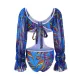 Belly-Hollow V-Neck Floral Flared Sleeves One-Piece Monokini Swimwear Belly-Hollow V-Neck Floral Flared Sleeves One-Piece Monokini Swimwear