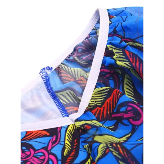 Belly-Hollow V-Neck Floral Flared Sleeves One-Piece Monokini Swimwear Belly-Hollow V-Neck Floral Flared Sleeves One-Piece Monokini Swimwear
