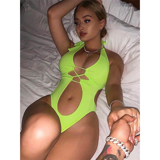 Belly-Hollow Halterneck Hollow Bandage Backless One-Piece Monokini Swimwear Belly-Hollow Halterneck Hollow Bandage Backless One-Piece Monokini Swimwear