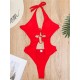 Belly-Hollow Halterneck Hollow Bandage Backless One-Piece Monokini Swimwear Belly-Hollow Halterneck Hollow Bandage Backless One-Piece Monokini Swimwear