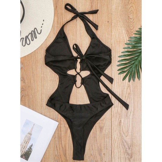 Belly-Hollow Halterneck Hollow Bandage Backless One-Piece Monokini Swimwear Belly-Hollow Halterneck Hollow Bandage Backless One-Piece Monokini Swimwear