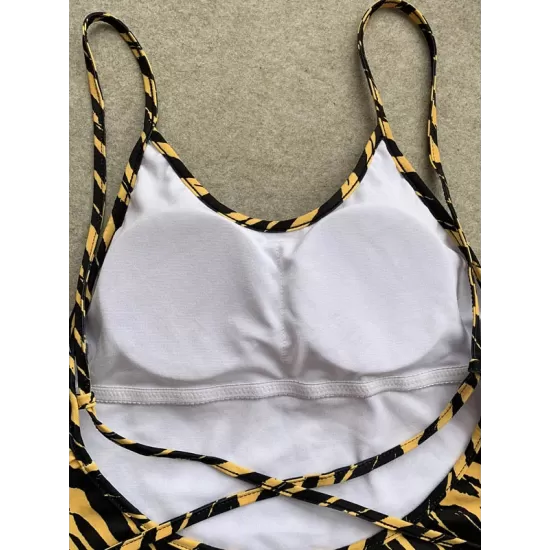 Spaghetti-Neck Tiger Print Backless Sey Slim One-Piece Swimwear Spaghetti-Neck Tiger Print Backless Sey Slim One-Piece Swimwear