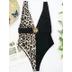 Deep V-Neck Color-Block Metal Button Sexy Slim One-Piece Swimwear Deep V-Neck Color-Block Metal Button Sexy Slim One-Piece Swimwear