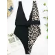 Deep V-Neck Color-Block Metal Button Sexy Slim One-Piece Swimwear Deep V-Neck Color-Block Metal Button Sexy Slim One-Piece Swimwear