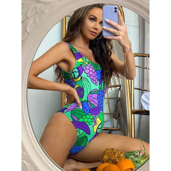 Cute Fruit Print U-Neck Sexy Slim Backless One-Piece Swimwear Cute Fruit Print U-Neck Sexy Slim Backless One-Piece Swimwear