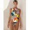 Fashion One-Shoulder Cropped Hollow Floral One-Piece Swimwear