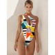 Fashion One-Shoulder Cropped Hollow Floral One-Piece Swimwear Fashion One-Shoulder Cropped Hollow Floral One-Piece Swimwear