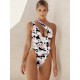 Fashion One-Shoulder Cropped Hollow Floral One-Piece Swimwear Fashion One-Shoulder Cropped Hollow Floral One-Piece Swimwear