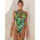 Fashion One-Shoulder Cropped Hollow Floral One-Piece Swimwear Fashion One-Shoulder Cropped Hollow Floral One-Piece Swimwear