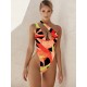 Fashion One-Shoulder Cropped Hollow Floral One-Piece Swimwear Fashion One-Shoulder Cropped Hollow Floral One-Piece Swimwear