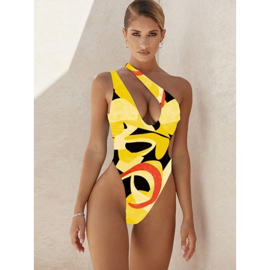 Fashion One-Shoulder Cropped Hollow Floral One-Piece Swimwear Fashion One-Shoulder Cropped Hollow Floral One-Piece Swimwear