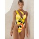 Fashion One-Shoulder Cropped Hollow Floral One-Piece Swimwear Fashion One-Shoulder Cropped Hollow Floral One-Piece Swimwear