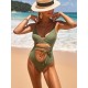 Solid Color Hollow Bandage One-Piece Swimwear Solid Color Hollow Bandage One-Piece Swimwear