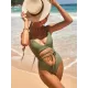 Solid Color Hollow Bandage One-Piece Swimwear Solid Color Hollow Bandage One-Piece Swimwear