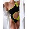 One-Shoulder Hollow Contrast Color One-Piece Swimwear