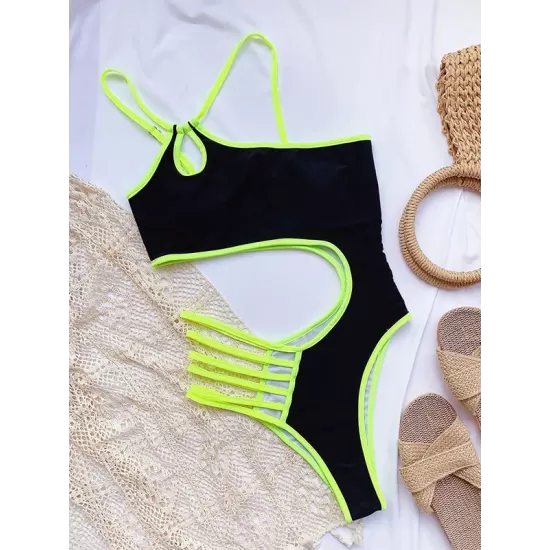 One-Shoulder Hollow Contrast Color One-Piece Swimwear One-Shoulder Hollow Contrast Color One-Piece Swimwear