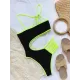 One-Shoulder Hollow Contrast Color One-Piece Swimwear One-Shoulder Hollow Contrast Color One-Piece Swimwear