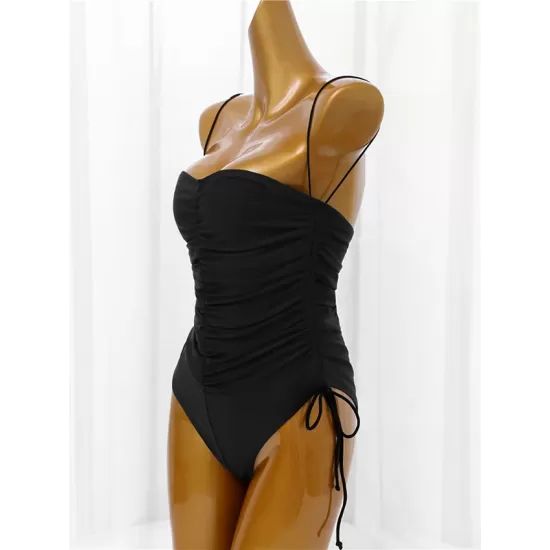 Solid Color Adjustable Lace-Up One-Piece Swimwear Solid Color Adjustable Lace-Up One-Piece Swimwear