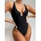 Sexy U-Neck Solid Color One-Piece Swimwear