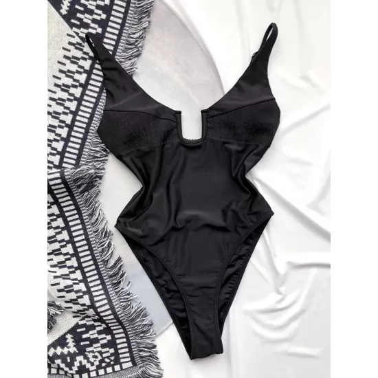 Sexy U-Neck Solid Color One-Piece Swimwear Sexy U-Neck Solid Color One-Piece Swimwear