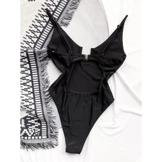 Sexy U-Neck Solid Color One-Piece Swimwear Sexy U-Neck Solid Color One-Piece Swimwear