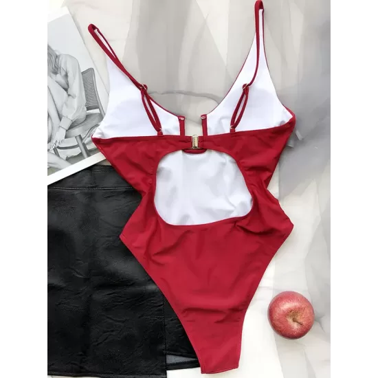 Sexy U-Neck Solid Color One-Piece Swimwear Sexy U-Neck Solid Color One-Piece Swimwear