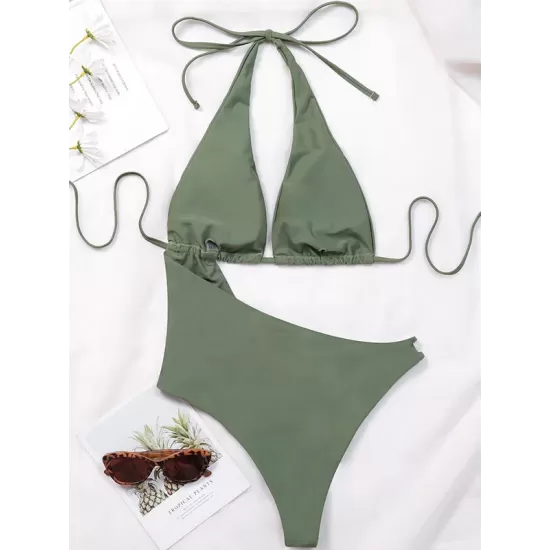 Sexy Triangle Hollow Solid One-Piece Swimwear Sexy Triangle Hollow Solid One-Piece Swimwear