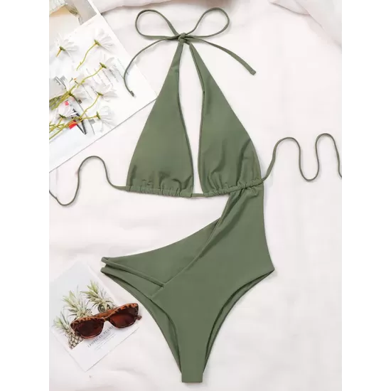 Sexy Triangle Hollow Solid One-Piece Swimwear Sexy Triangle Hollow Solid One-Piece Swimwear