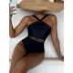 Solid Color See-Through Backless One-Piece Swimwear Solid Color See-Through Backless One-Piece Swimwear