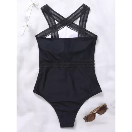 Solid Color See-Through Backless One-Piece Swimwear Solid Color See-Through Backless One-Piece Swimwear