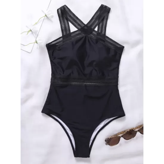 Solid Color See-Through Backless One-Piece Swimwear Solid Color See-Through Backless One-Piece Swimwear