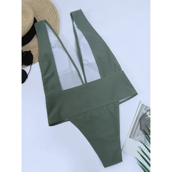 Solid Backless Plunging One-Piece Swimsuit Solid Backless Plunging One-Piece Swimsuit