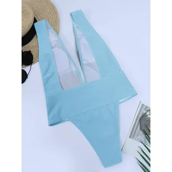 Solid Backless Plunging One-Piece Swimsuit Solid Backless Plunging One-Piece Swimsuit