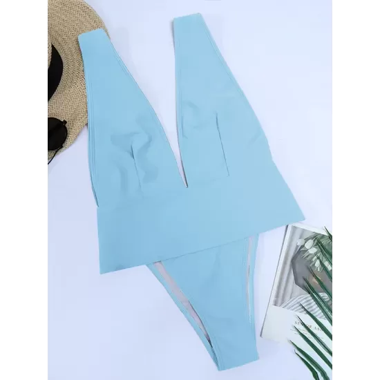 Solid Backless Plunging One-Piece Swimsuit Solid Backless Plunging One-Piece Swimsuit