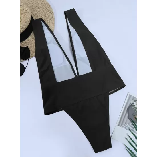 Solid Backless Plunging One-Piece Swimsuit Solid Backless Plunging One-Piece Swimsuit