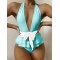 Plunging Contrast Color Bandage Falbala One-Piece Swimwear