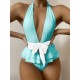 Plunging Contrast Color Bandage Falbala One-Piece Swimwear Plunging Contrast Color Bandage Falbala One-Piece Swimwear