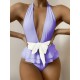 Plunging Contrast Color Bandage Falbala One-Piece Swimwear Plunging Contrast Color Bandage Falbala One-Piece Swimwear