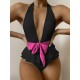 Plunging Contrast Color Bandage Falbala One-Piece Swimwear Plunging Contrast Color Bandage Falbala One-Piece Swimwear