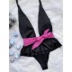 Plunging Contrast Color Bandage Falbala One-Piece Swimwear Plunging Contrast Color Bandage Falbala One-Piece Swimwear