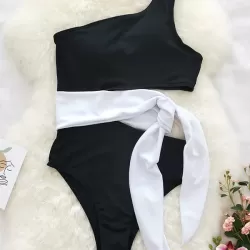 One-Shoulder Belly-Hollow Bandage Split-Joint One-Piece Swimsuit