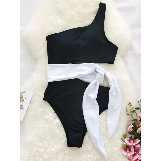 One-Shoulder Belly-Hollow Bandage Split-Joint One-Piece Swimsuit One-Shoulder Belly-Hollow Bandage Split-Joint One-Piece Swimsuit